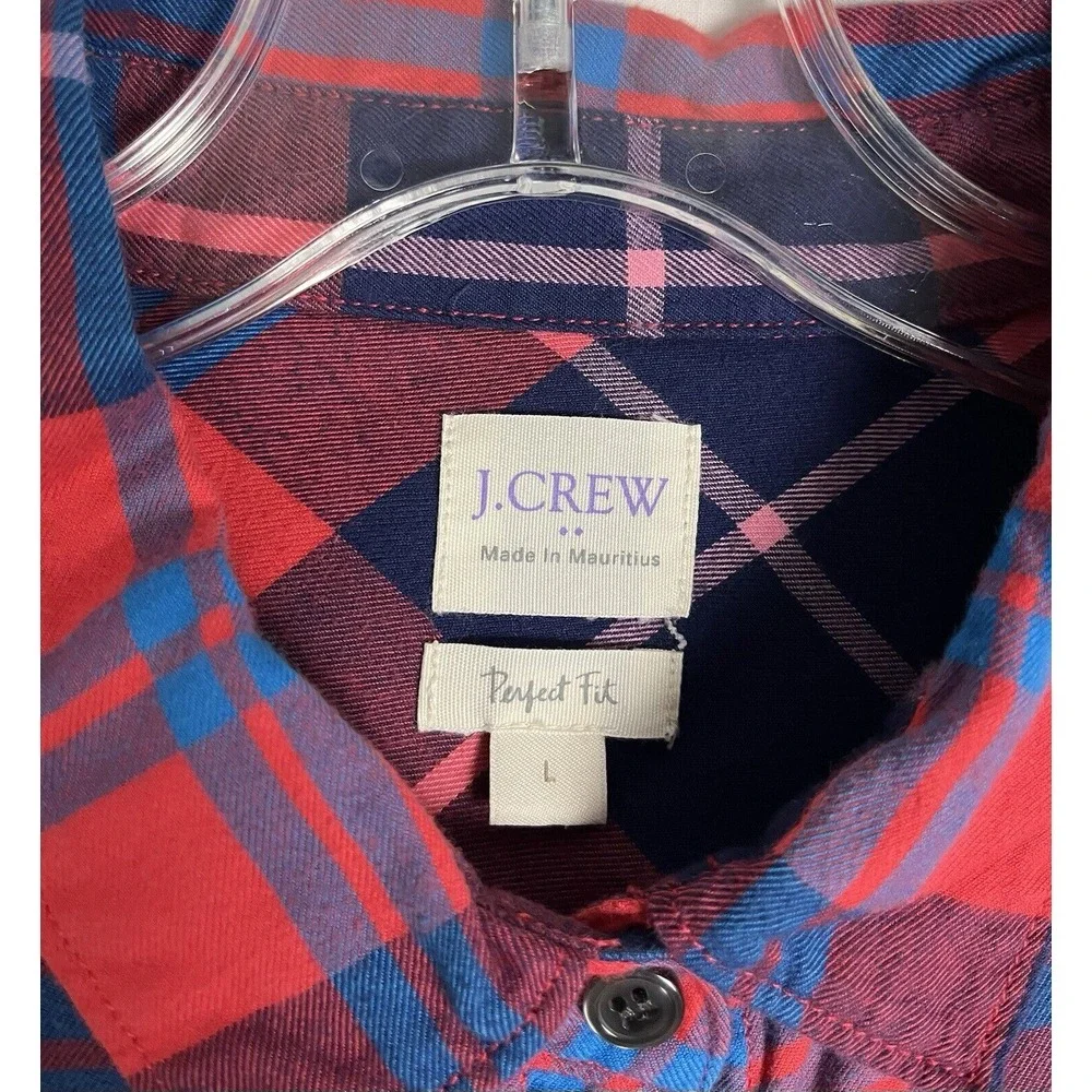 J‎ Crew Perfect Fit Plaid Button Front Shirt Women's Size L Multicolor Cotton